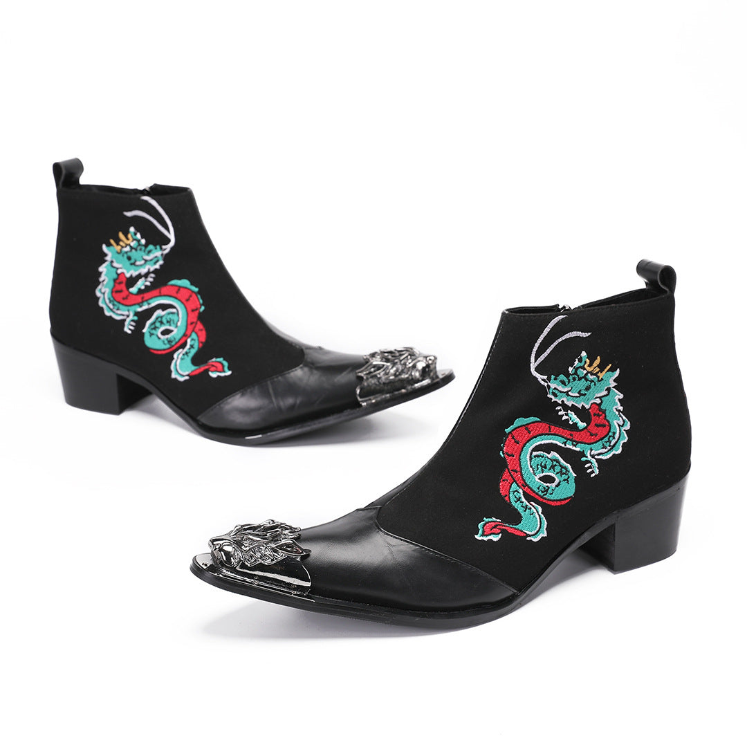 Men's Leather Boots – Embroidered, Retro – Style 94