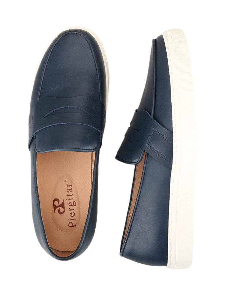 Summer style imported color-brushed first-layer calf leather white thick-soled sneakers European and American style men's slip-on casual sports shoes