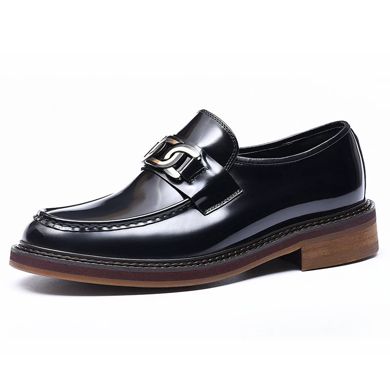 Men's Genuine Leather Loafers, Thick Sole, Patent Leather