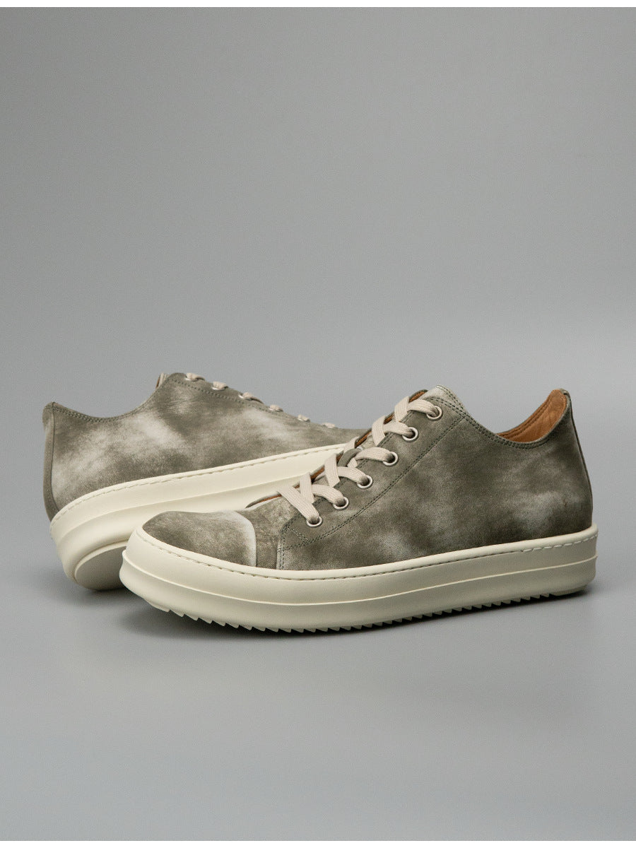 Luochenxing european station retro style trendy versatile genuine leather high-end fashion sneakers athletic casual low-top leather skate shoes