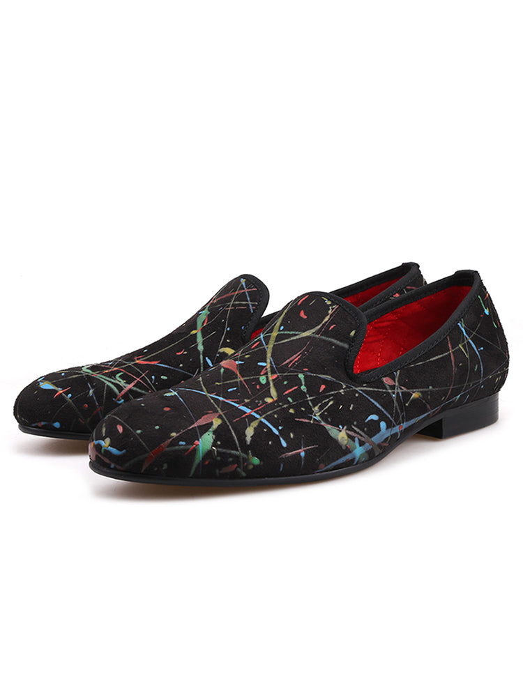 Hand-painted graffiti oil painting men's velvet shoes old Beijing retro shoes European and American style fashion painted loafers smoking shoes