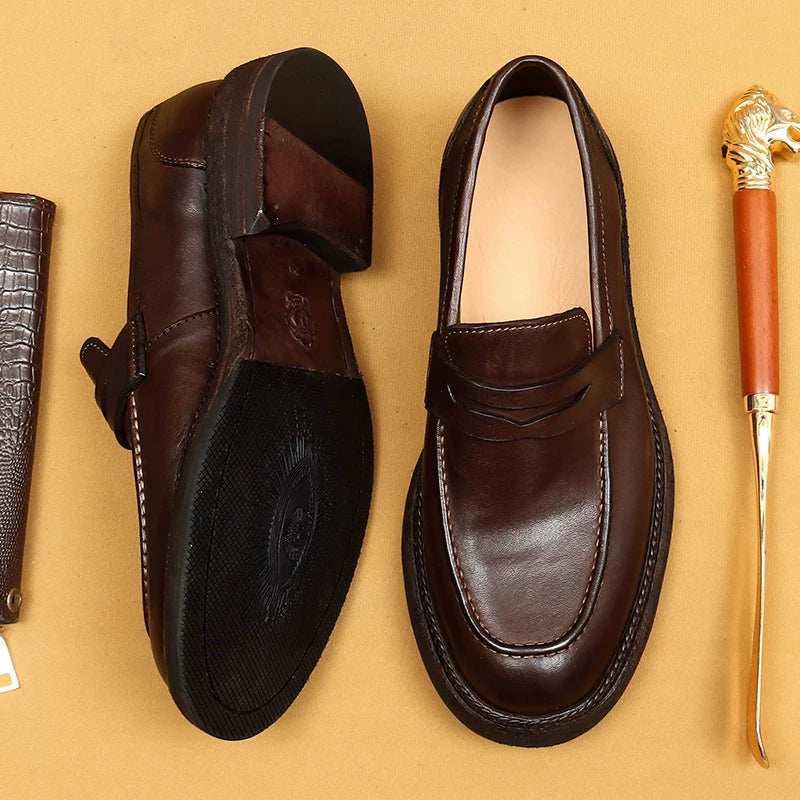 Men's Genuine Leather Loafers, Slip-On, British Style