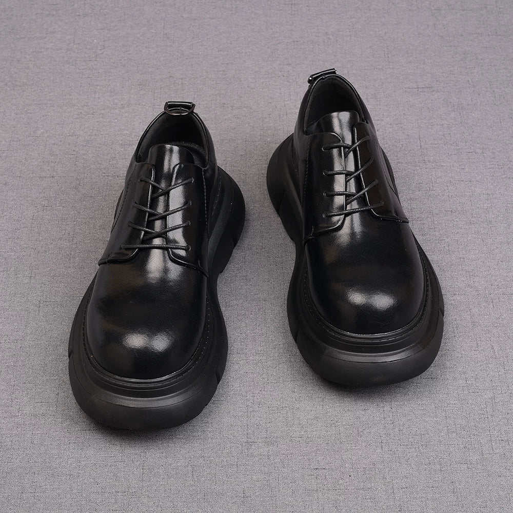 Men's Black Derby Shoes, Height Increasing, Thick Sole