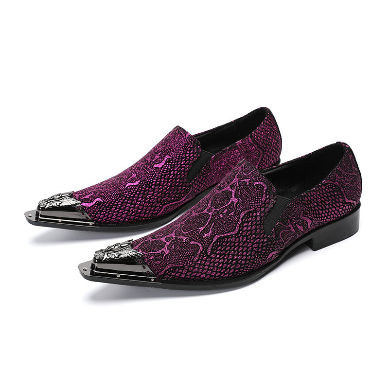 Men's Red Leather Formal Shoes – Pointed Toe, Crocodile Pattern
