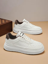 Men's 2026 new winter versatile trendy retro genuine leather white sneakers chunky sole height increasing athletic casual streetwear shoes