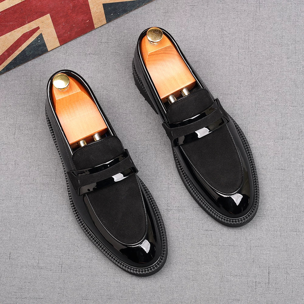 Men's Patent Leather Loafers, Height Increasing, Pointed Toe