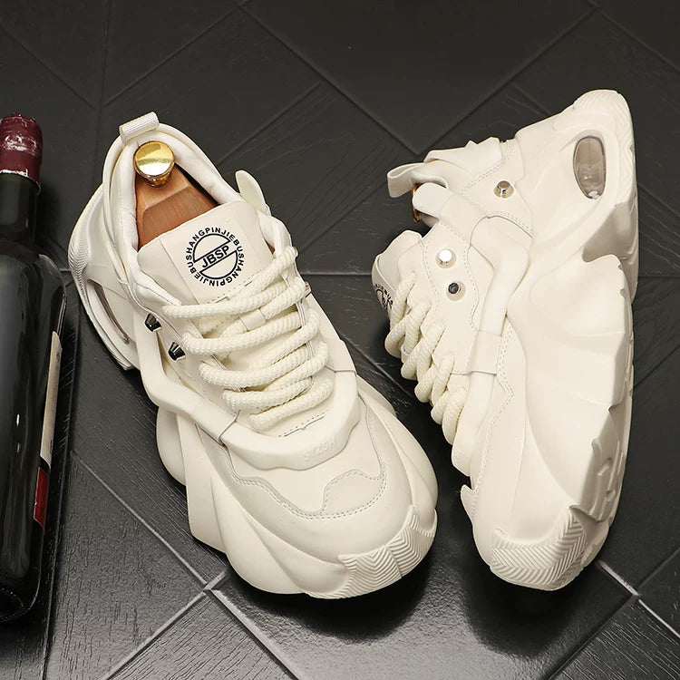 Men's Platform Low-Top Round-Toe Air-Cushion White Dad Sneakers Casual 2025 New