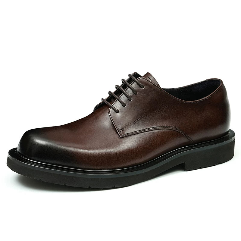 Men's Genuine Leather Derby Shoes, Round Toe, British Style