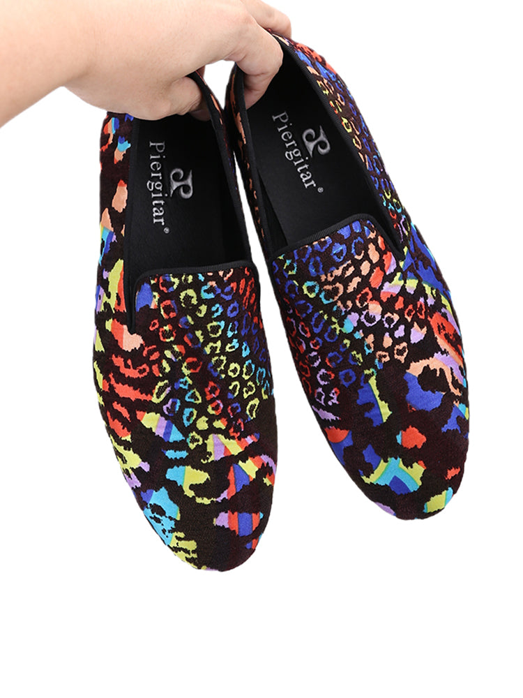 Pilgida imported wild leopard print three-dimensional jacquard cloth footwear men's loafers designer trendy smoking shoes