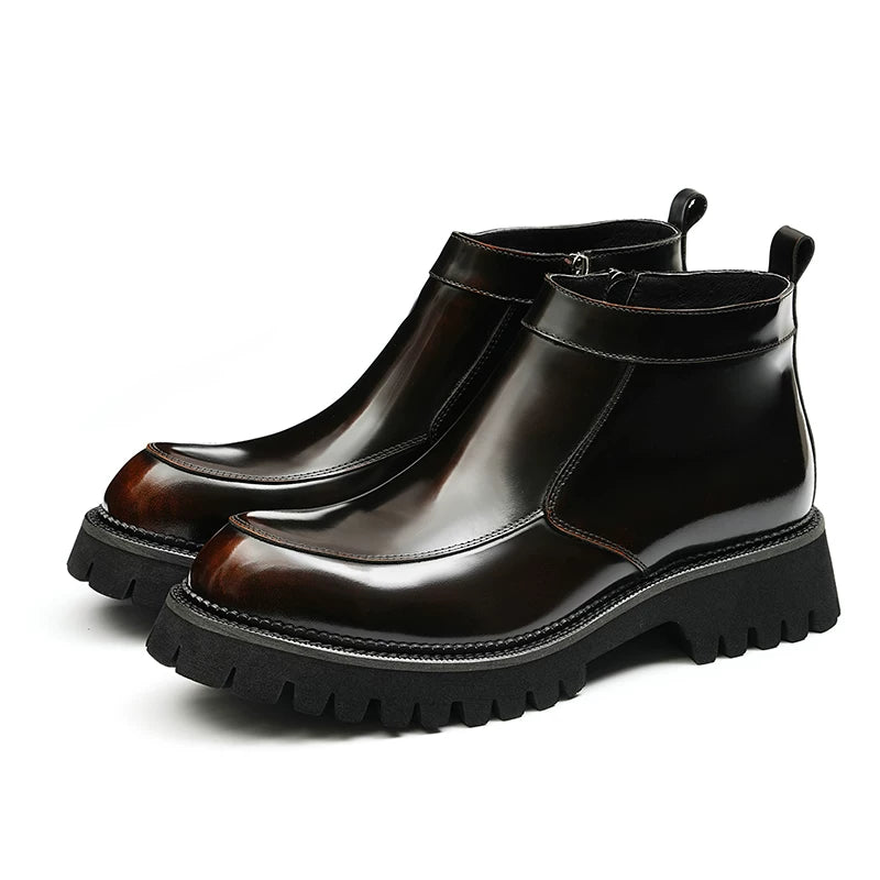 Men's Genuine Leather Martin Boots, Height Increasing, Thick Sole