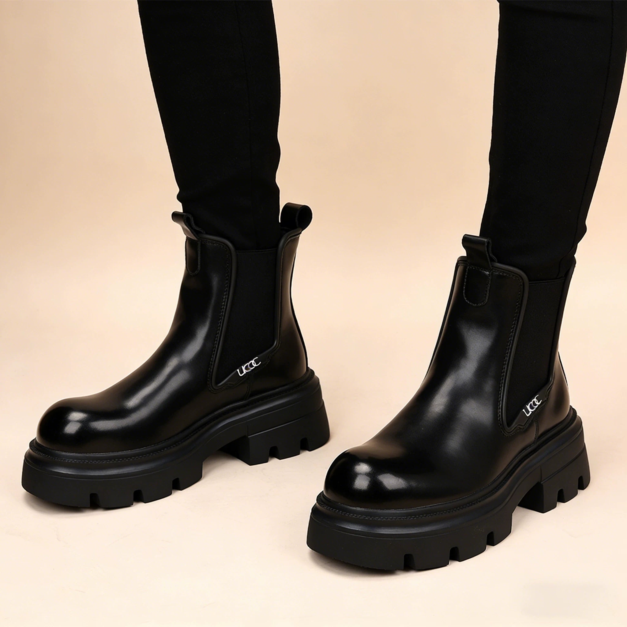 Men's Black Martin Boots, Height Increasing, Thick Sole