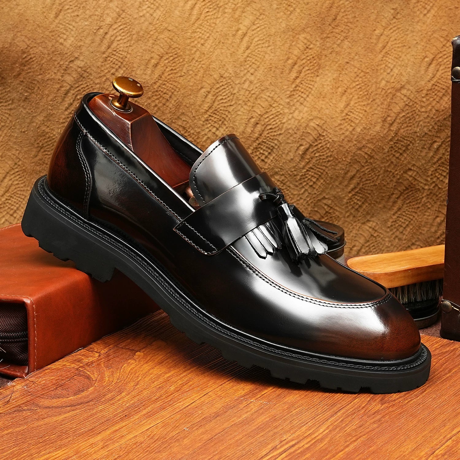 Men's Genuine Leather Loafers, Patent Leather, Slip-On
