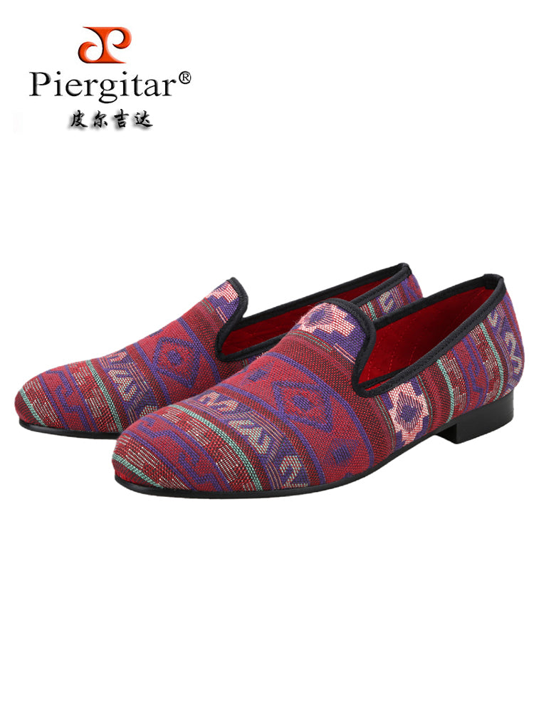 Piergitar bohemian ethnic style knitted fabric men's loafers handmade trendy slip-ons