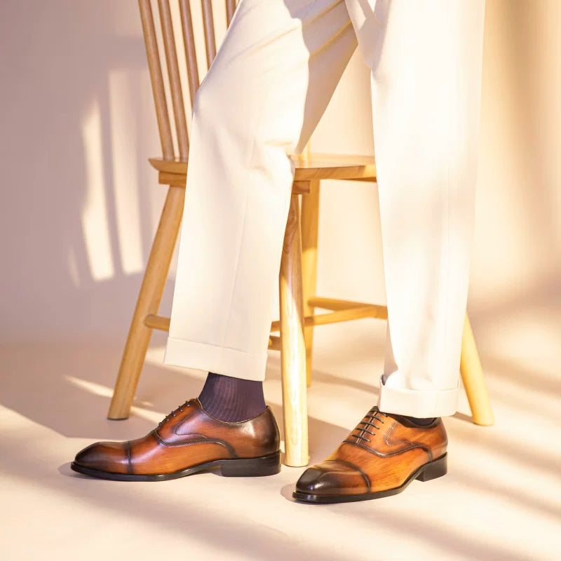 Men's Brown Genuine Leather Oxford Shoes, Business, Formal