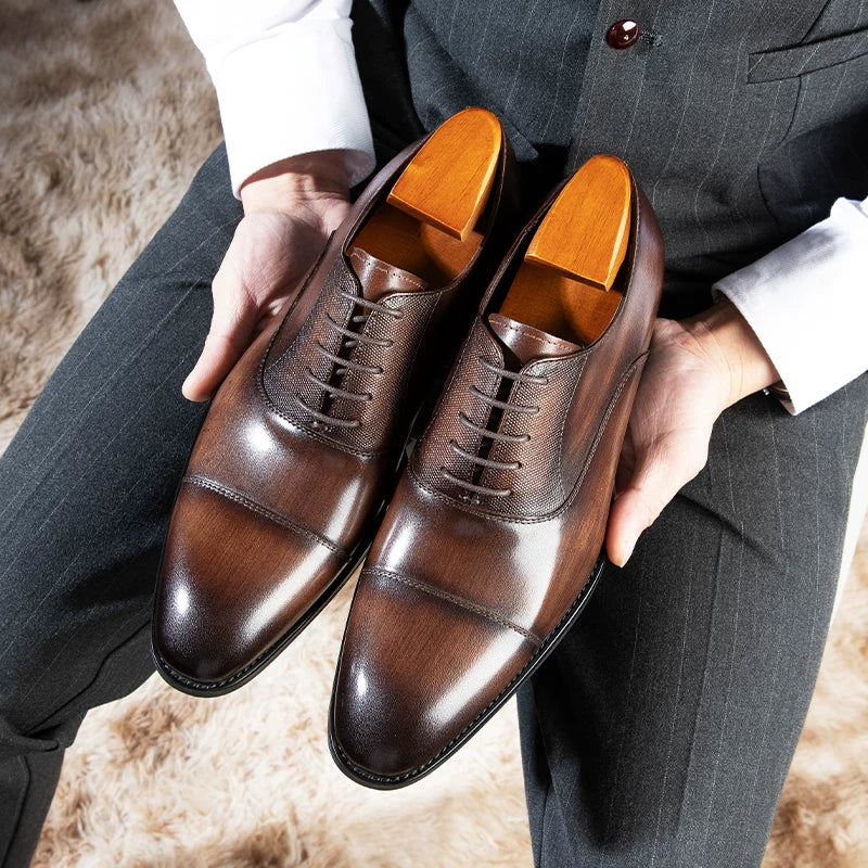 Men's Genuine Leather Oxford Shoes, Pointed Toe, British Style
