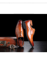 Spring new pointed-toe lace-up business dress leather shoes for men, british style brogue cross-bord