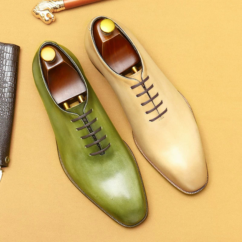 Men's Green Leather Shoes, British Style, Business