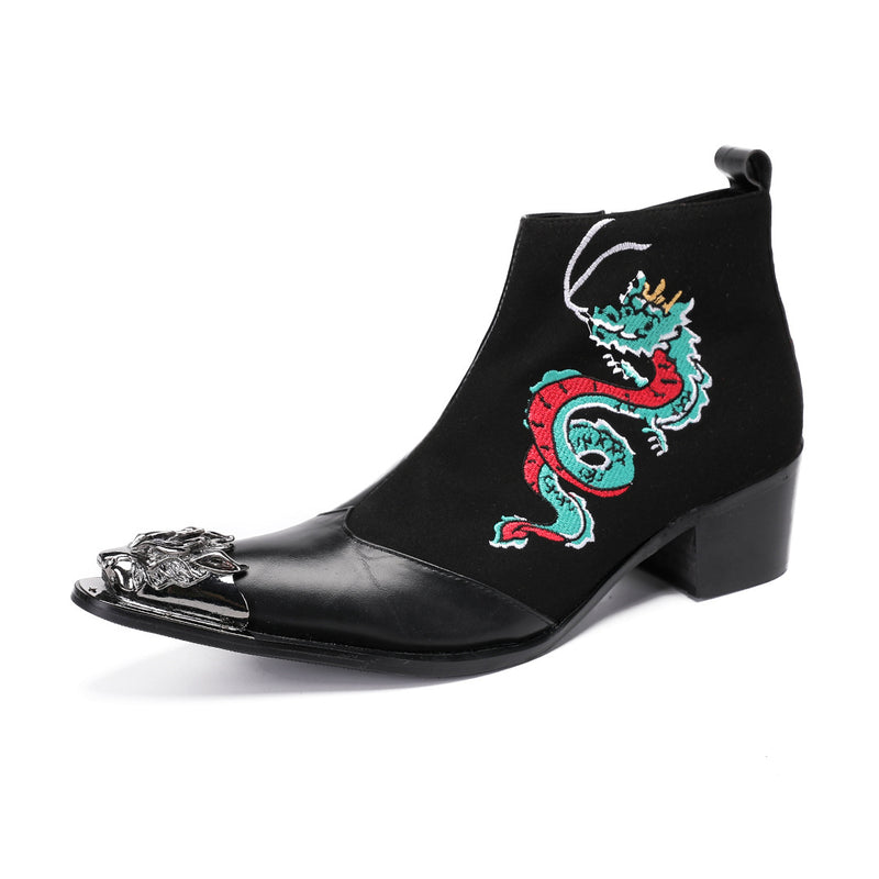 Men's Leather Boots, Embroidered, Retro, Style 94