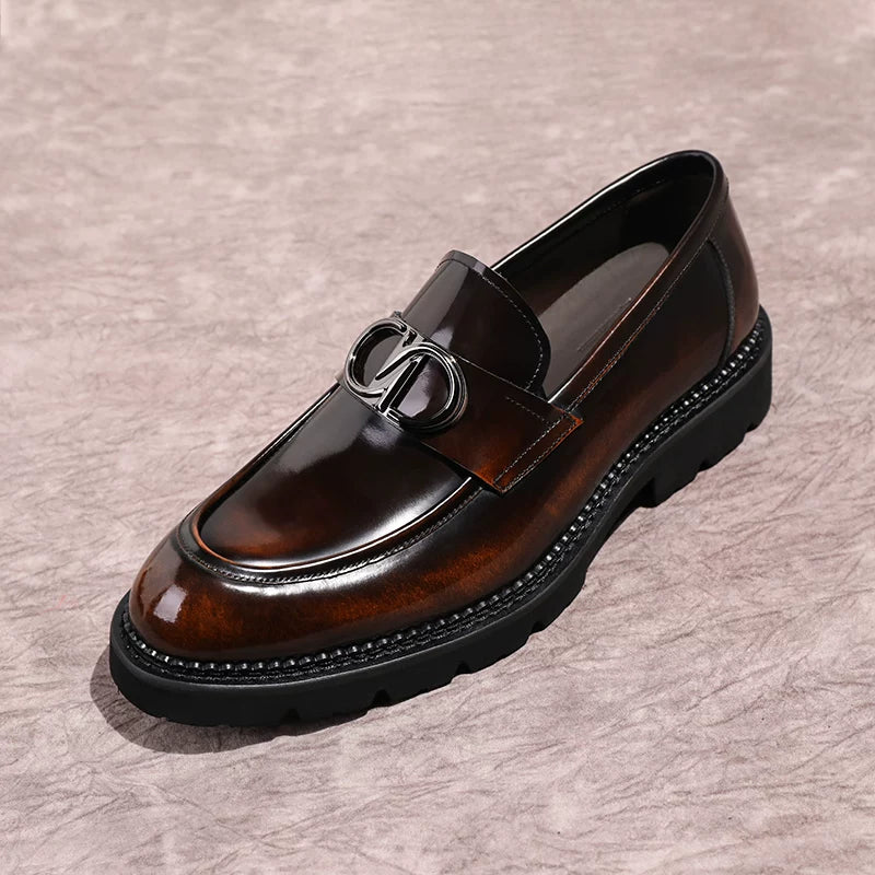 Men's Genuine Leather Loafers, Thick Sole, Slip-On