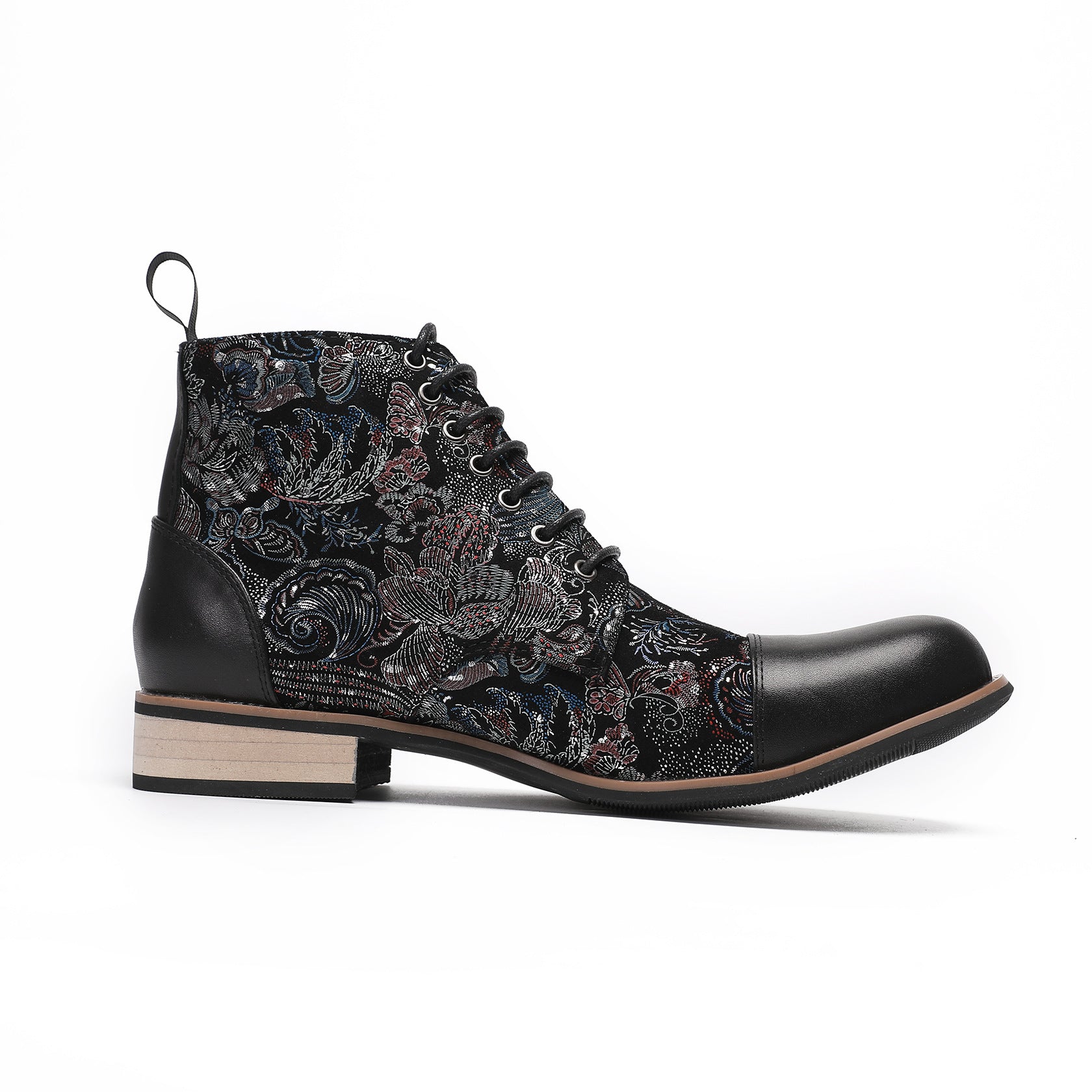Men's Black Boots – Embroidered, Retro