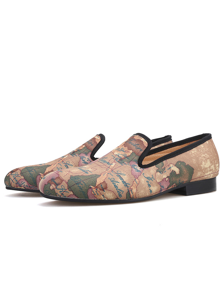 New style luxury map cloth leather lining men's loafers British fashion brand same style slip-on casual shoes