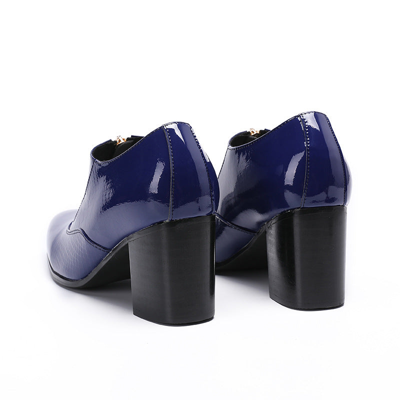 Large upturned toe thick-soled square leather shoes men's platform sole British style retro niche increased casual derby shoes men's fashion
