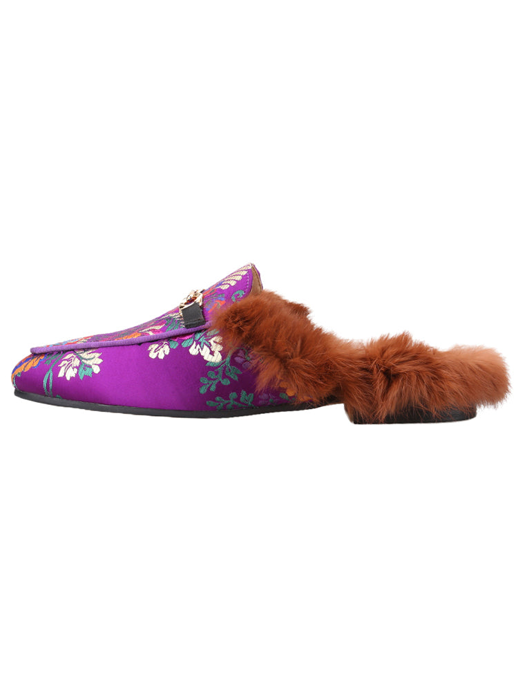 Piergitar imported silk horsebit men's slippers European and American style genuine leather lining rabbit hair Mule slippers for men