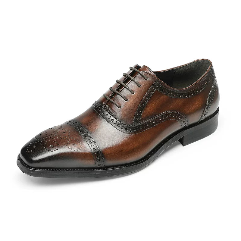Men's Genuine Leather Oxford Shoes, Handmade, Cap Toe