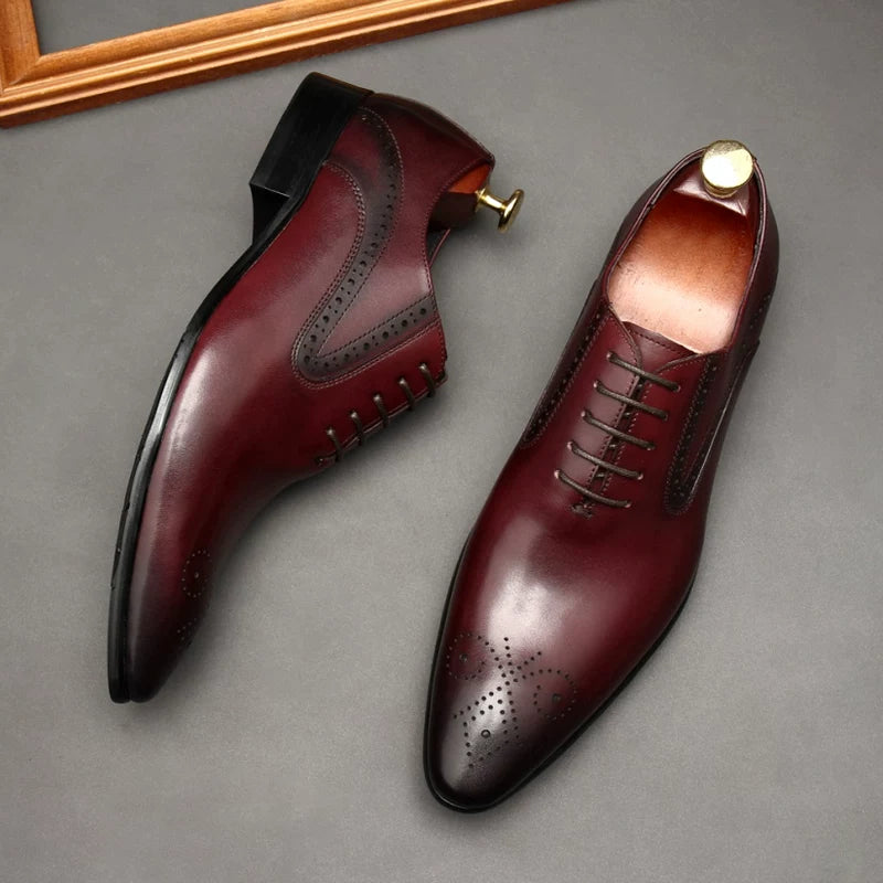 Men's Genuine Leather Derby Shoes, Pointed Toe, Lace-Up