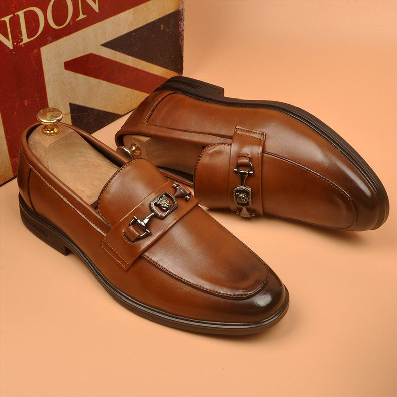 2026 new men's business casual shoes pointed toe leather loafers british style wedding shoes soft 18