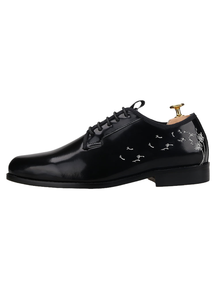 First-layer cowhide black polished leather lace-up casual leather shoes hand-embroidered European and American style round-toe shoes for men
