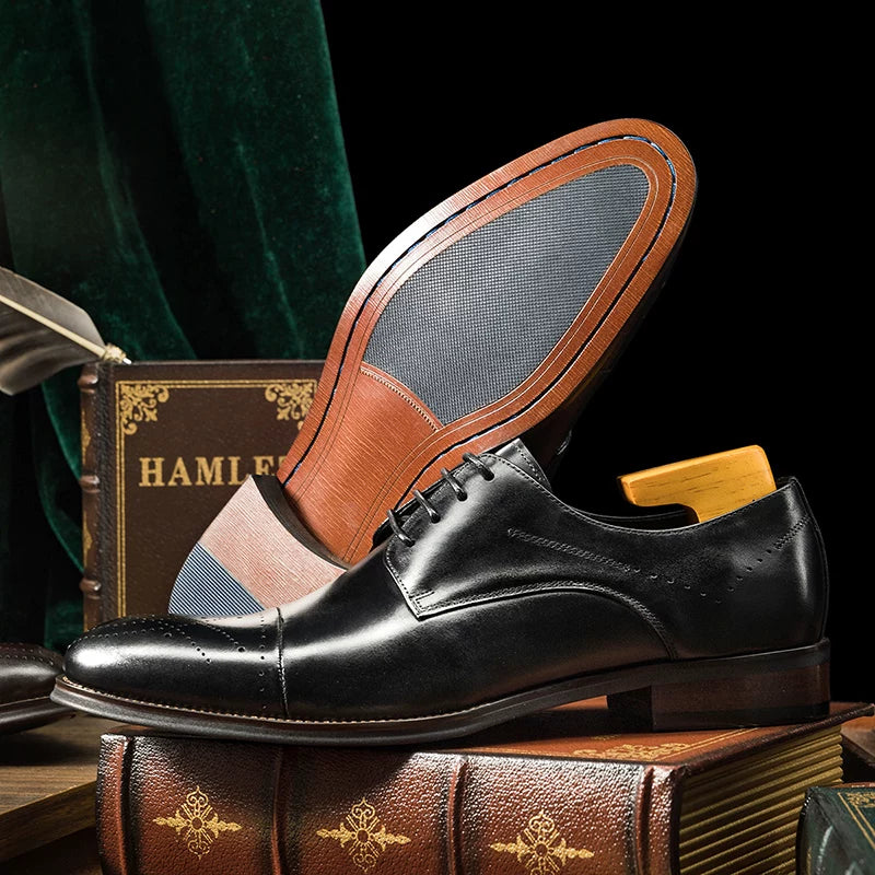 Men's Genuine Leather Derby Shoes, Pointed Toe, British Style