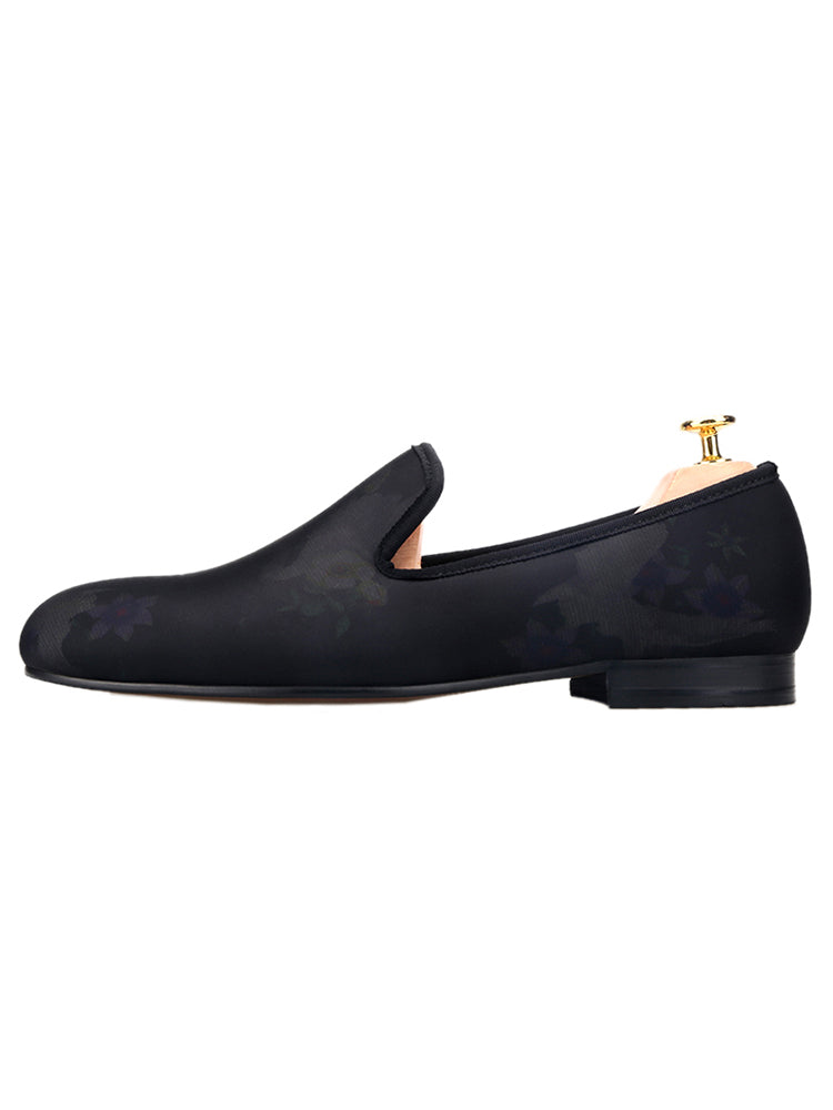 New men's elastic cloth printed handmade loafers trendy European and American fashion banquet slip-on shoes