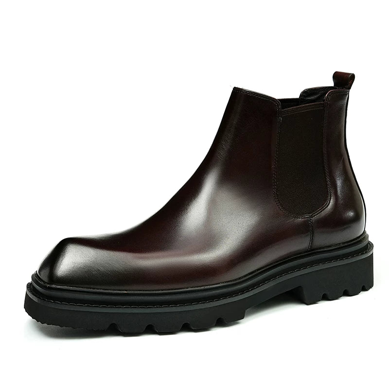 Men's Genuine Leather Martin Boots, Height Increasing, Thick Sole
