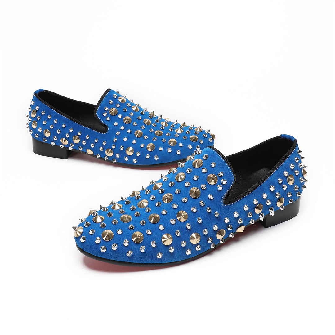 European Station Blue Sneakers Men's Quality Leather Shoes Rivet Platform Cowhide Fashion Casual Lace-Up Trendy Shoes Brand Shoes