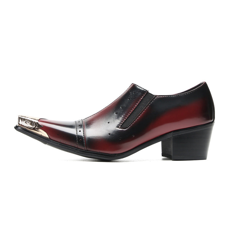 British pointed leather shoes men's Korean version of business dress red bright leather wedding shoes trend inner height increase casual men's shoes