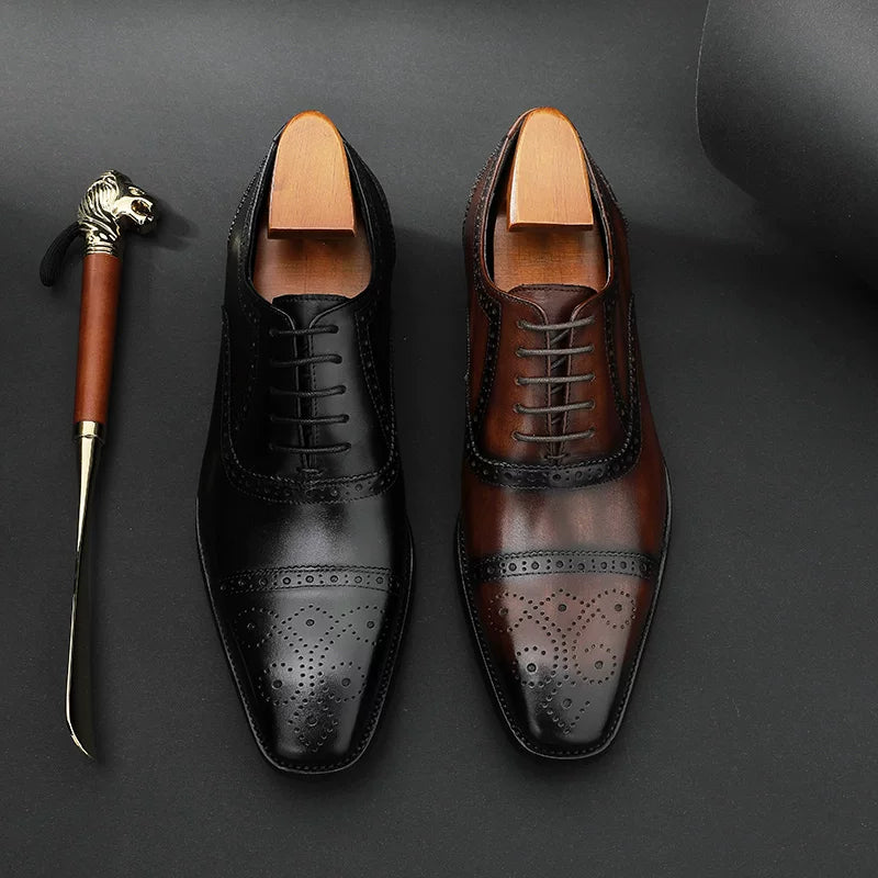 Men's Genuine Leather Oxford Shoes, Handmade, Cap Toe
