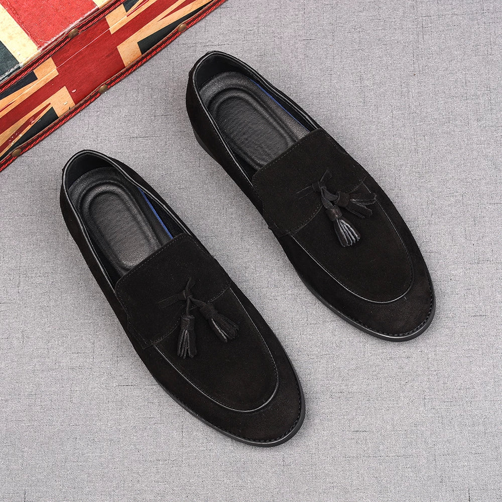 Men's Brown Genuine Leather Loafers, Suede, Slip-On