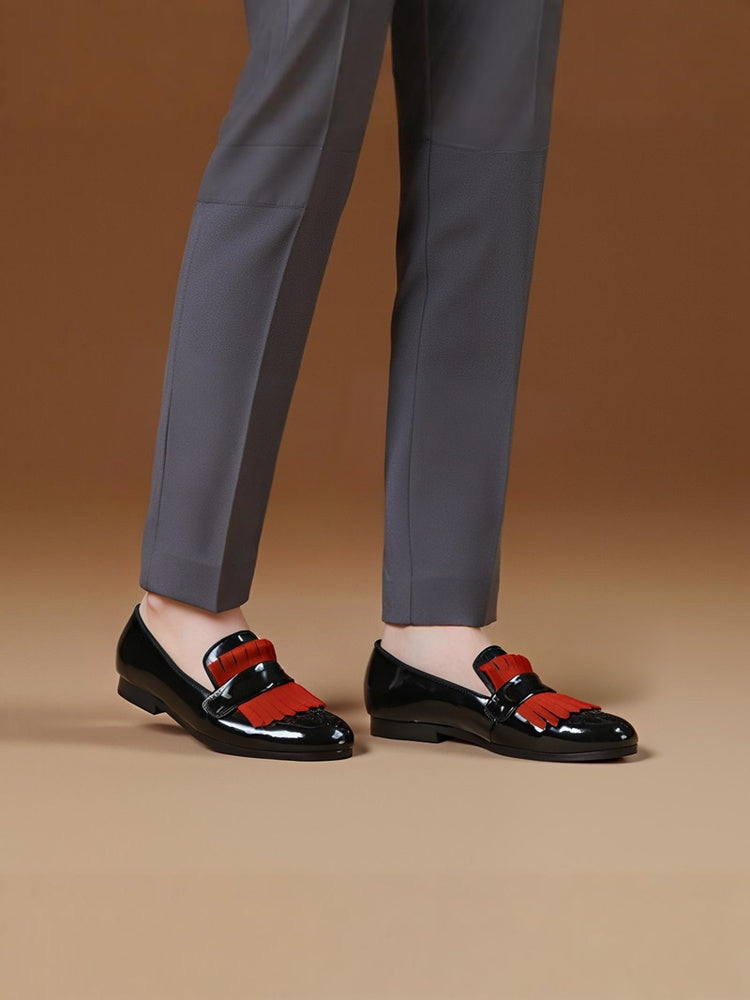 Mix and match first-layer cowhide patent leather and nubuck leather men's slip-on loafers British style formal smoking shoes
