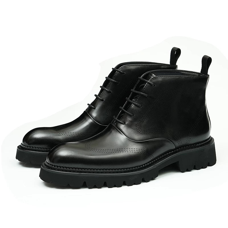 Men's Genuine Leather Martin Boots, Height Increasing, Thick Sole