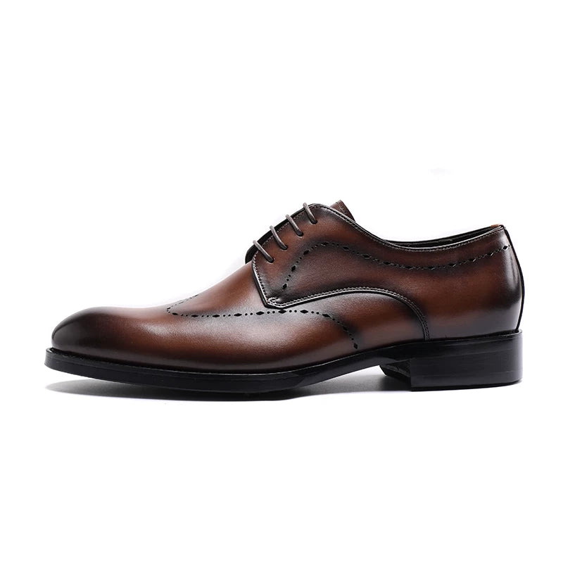 Men's Brown Genuine Leather Derby Shoes, Handmade, Pointed Toe
