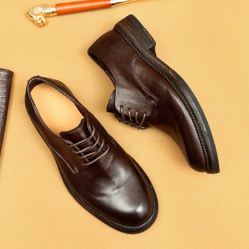 Men's Genuine Leather Leather Shoes, Handmade, Round Toe