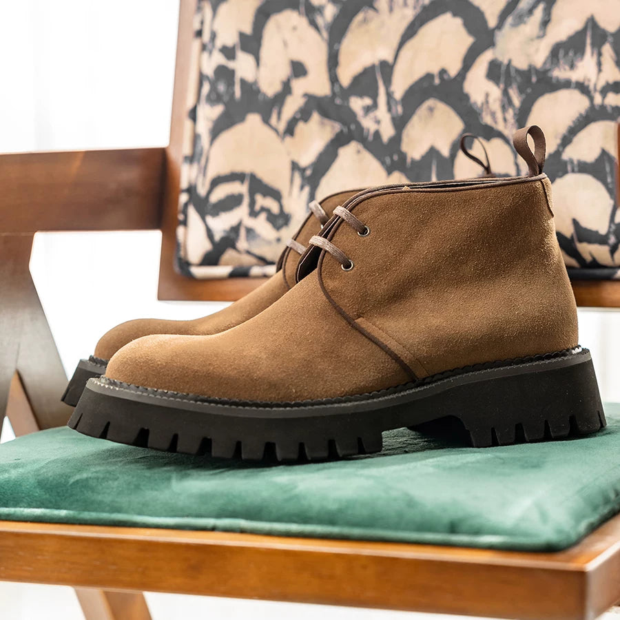 Men's Genuine Leather Martin Boots, Height Increasing, Thick Sole