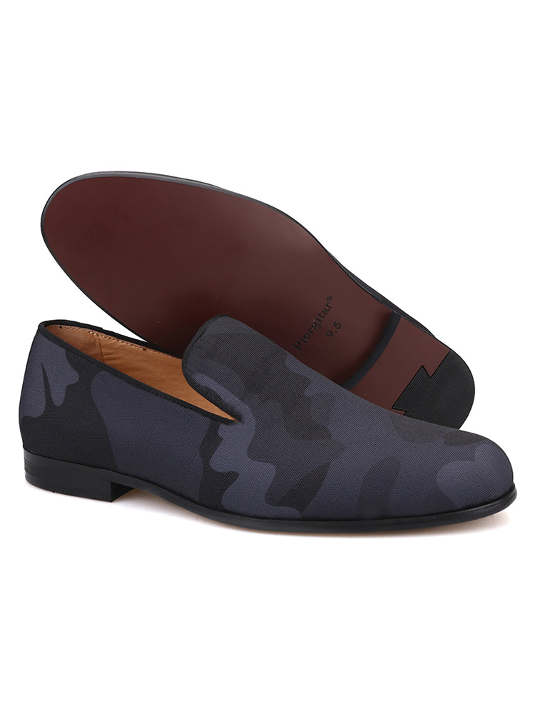 Summer new style breathable pigskin imported black camouflage cloth men's loafers British style smoking trendy shoes