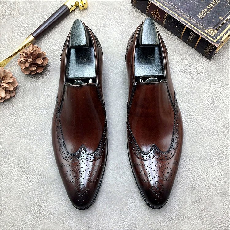 Men's Genuine Leather Loafers, Breathable, Pointed Toe