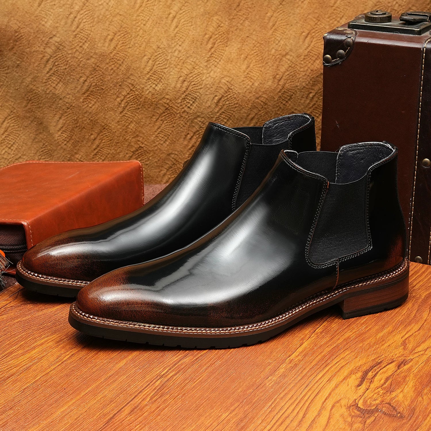 Men's Genuine Leather Martin Boots, Patent Leather, Glossy