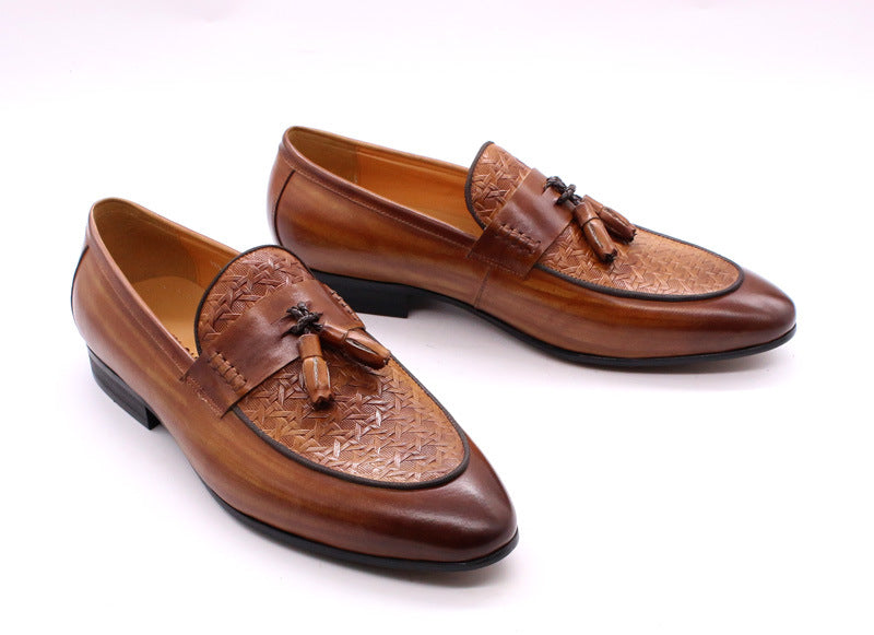 Genuine Leather Slip on British Loafers Men's Fashion Men's Business Office Casual Leather Shoes Trend Men's One Pedal