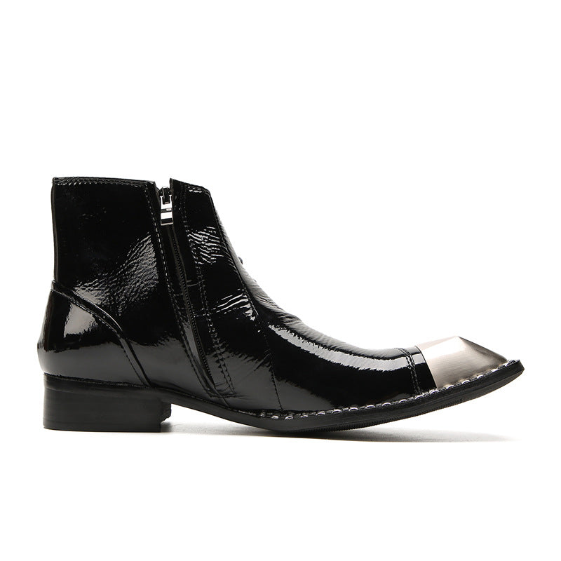 European and American cowhide business high-top leather shoes men's short boots British trend Martin boots pointed toe brogue carved men's boots