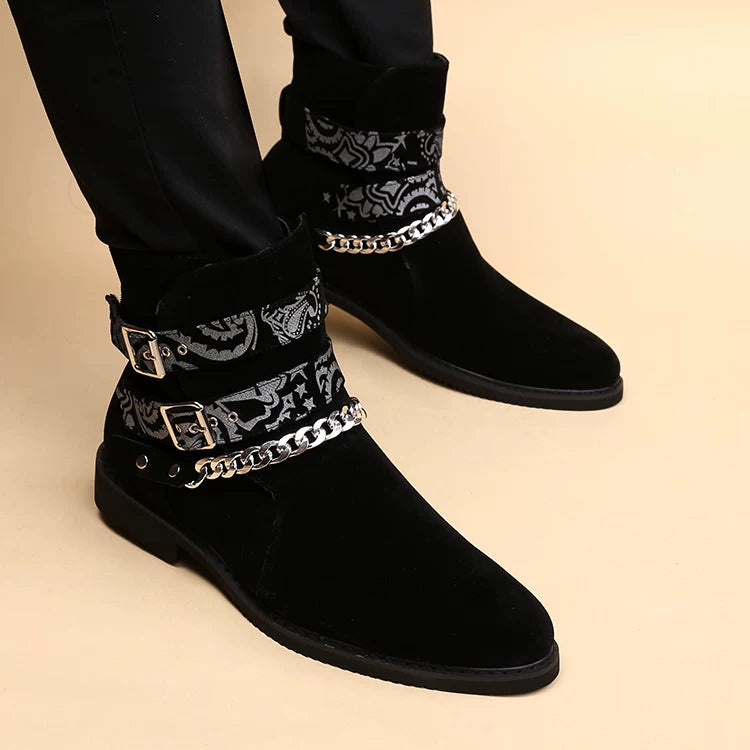 Men's Suede Martin Boots, Height Increasing, Pointed Toe