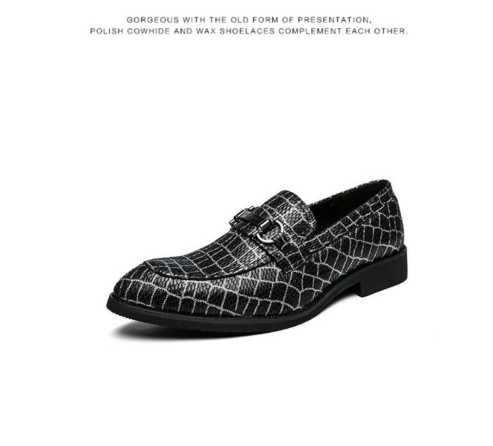Pointed formal casual leather shoes men's snakeskin business British wedding hairdresser men's shoes lazy fashion shoes direct approval(P)